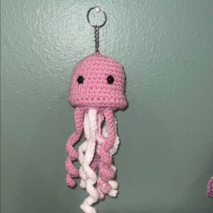 Handmade Pink Crochet Jellyfish Keychain - Kids Accessories